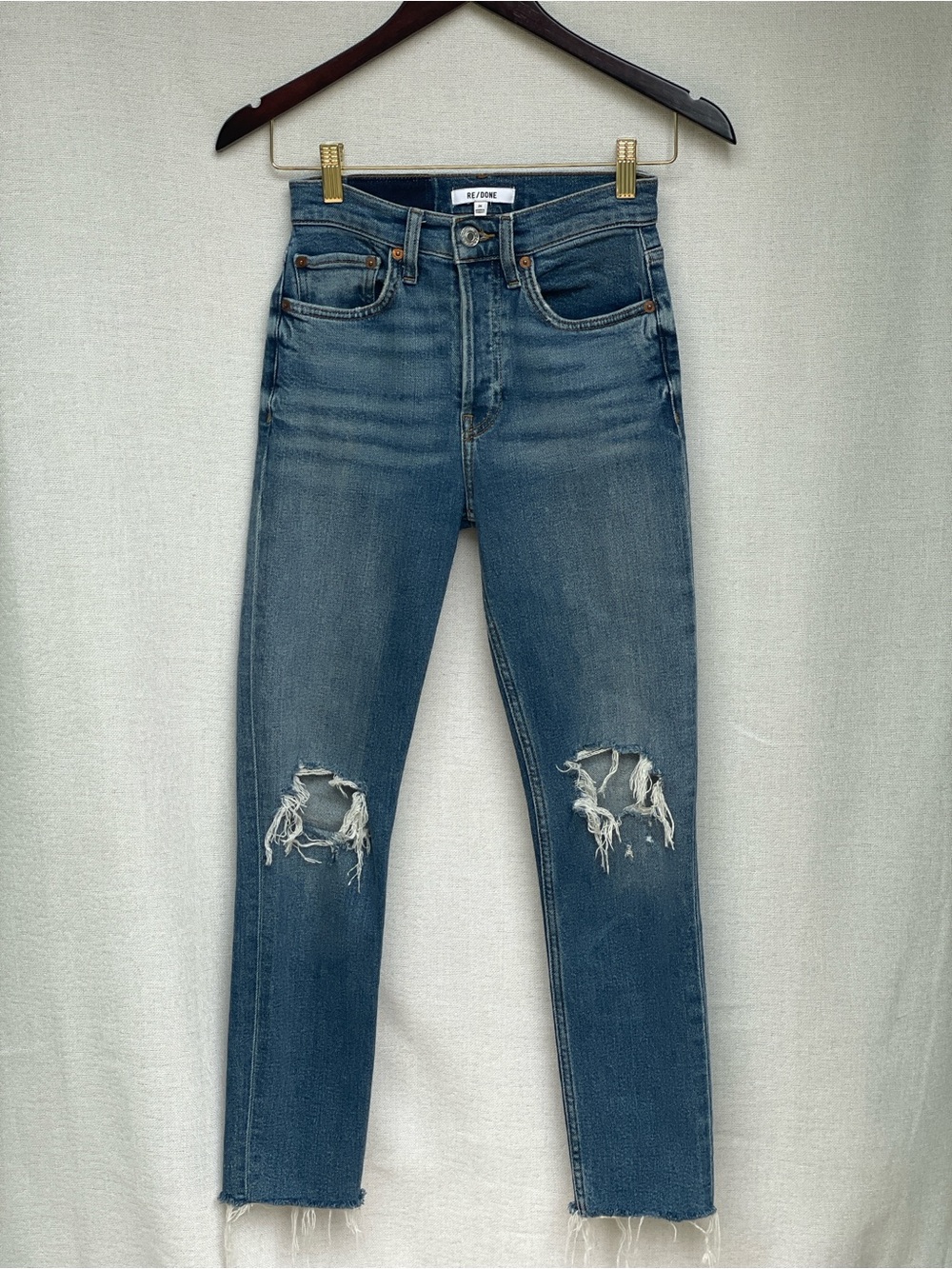 Re/Done Medium Blue High-Rise Straight Leg Jeans